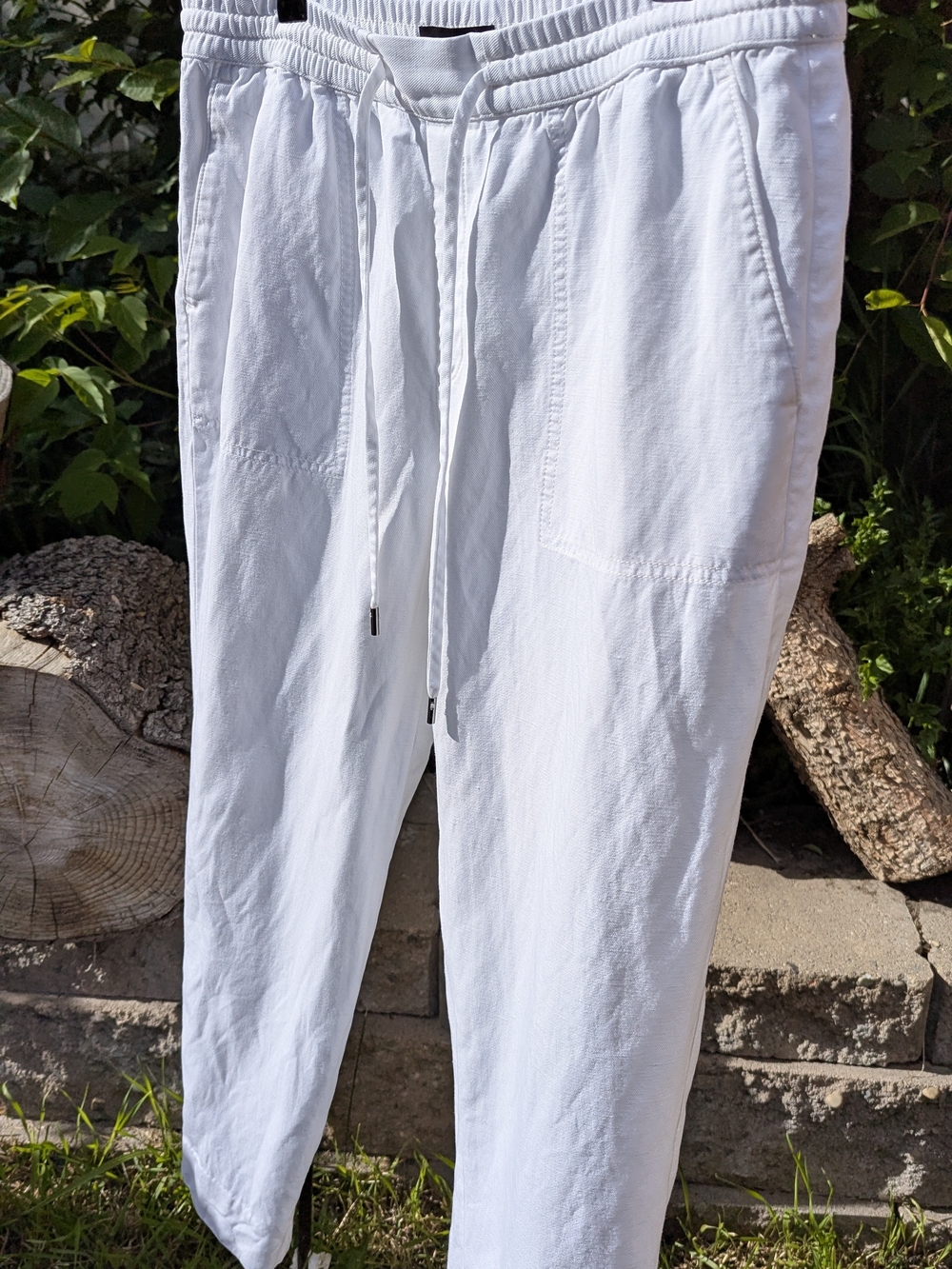 BANANA REPUBLIC White Linen Blend Pants Coastal Grandmother Cropped Breezy - Picture 6 of 17